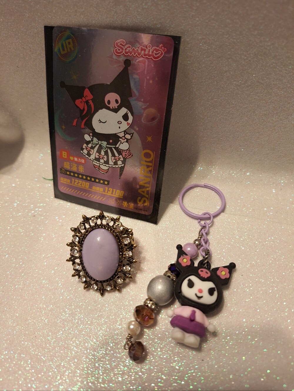 Kuromi Set Keychain, Ring, And Trading Card New